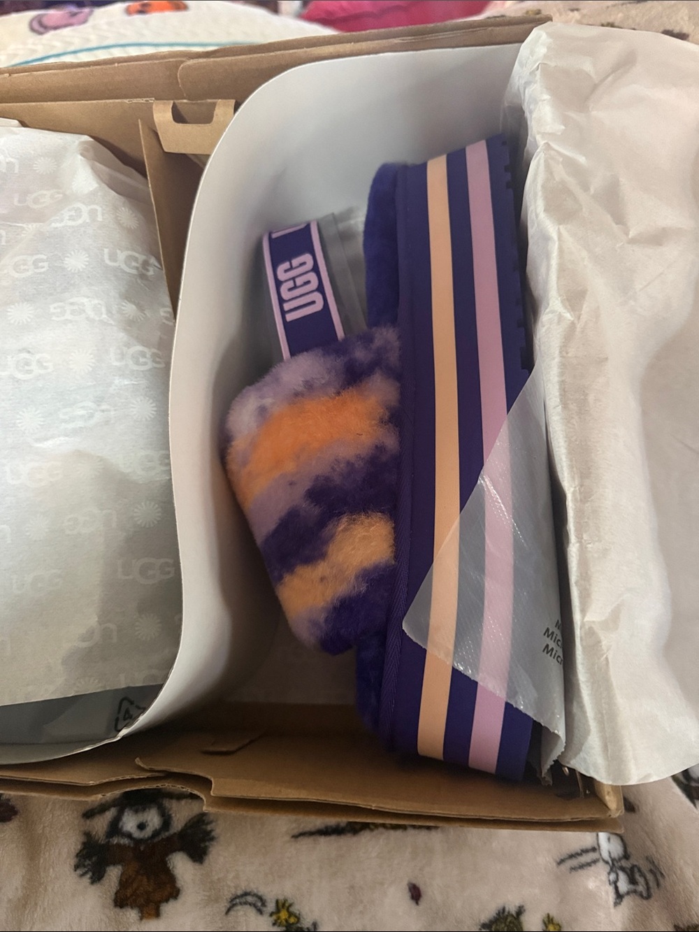 UGG Purple, Orange & Pink Fluff Slide — Women's Fuzzy Platform Slide